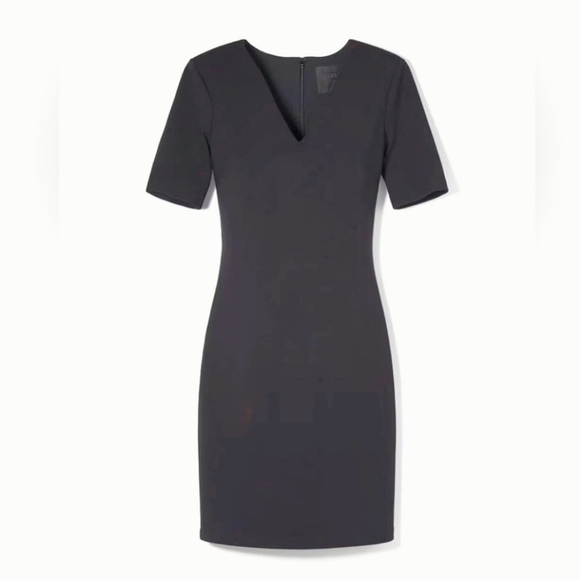 WHBM Black Aura Sheath Dress Short Sleeved Shapes Smooths Sculpts Office Siren - Picture 1 of 13